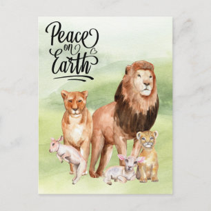 Carte Postale Paix sur Terre Lion Lamb mignon vacances