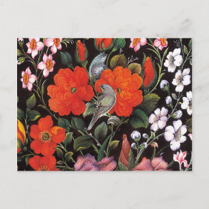 Carte Postale Pájaros en flores rojas arte oriental elegante