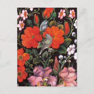 Carte Postale Pájaros en flores rojas arte oriental elegante