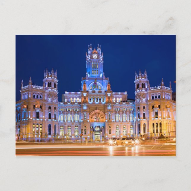 Carte Postale Palacio de Comunicaciones à la nuit à Madrid (Devant)