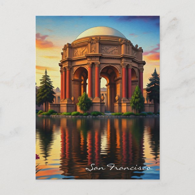 Carte Postale Palais des Beaux-Arts de San Francisco au coucher  (Devant)