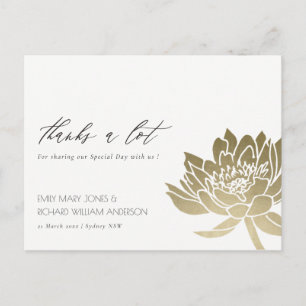 CARTE POSTALE PÂLE GLAMOREUX OR BLANC LOTUS MERCI FLORAL