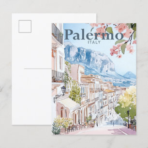 Carte Postale Palerme Italie Aquarelle Peinture Voyage