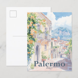 Carte Postale Palerme Italie Aquarelle Peinture Voyage