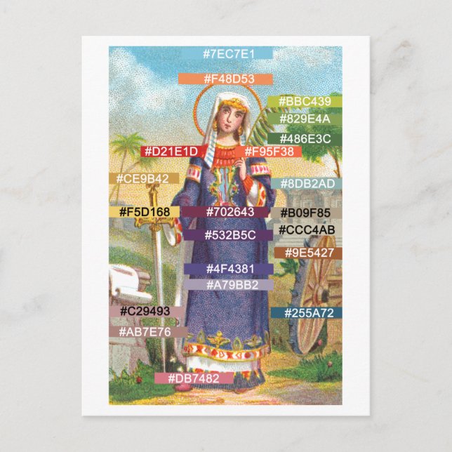 Carte Postale Palette de couleurs pour Sainte-Catherine en robe  (Devant)