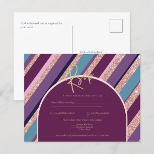 Carte Postale Palette Plum violet Rose Mariage or 