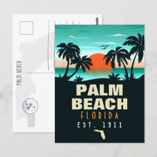 Carte Postale Palm Beach Floride Retro Sunset Souvenirs 60 ans