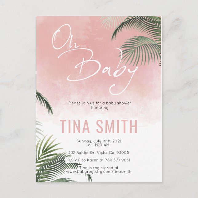 Carte Postale Palm Fronds Hawaiian Tropical tendance rose modern (Devant)