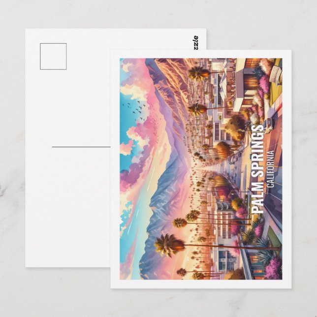 Carte Postale Palm Springs California US Famous Place aquarelle (Devant / Derrière)