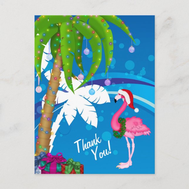 Carte Postale Palm Trees Père Noël Flamant rose Vacances Plage M (Devant)