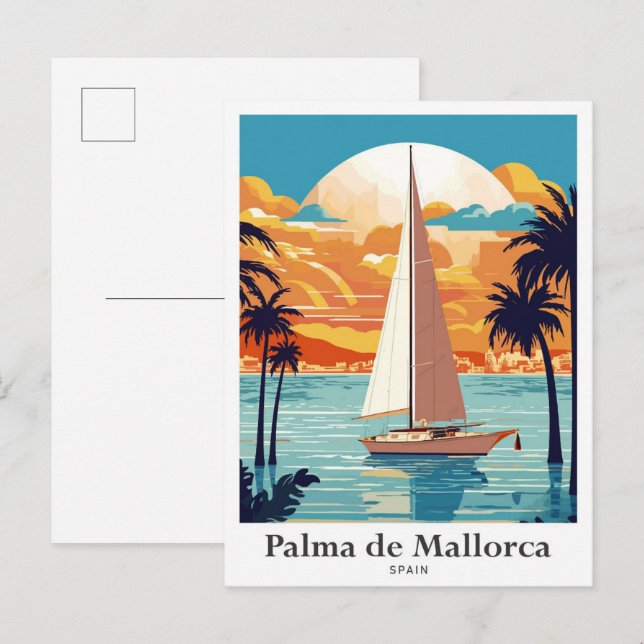 Carte Postale Palma de Majorque Espagne Illustration de voyage (Devant / Derrière)