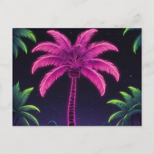 Carte Postale Palmier de néon avec Vibes rétro et lueur tropical