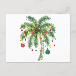 Carte Postale Palmier de Noël tropical avec lumières et ornam