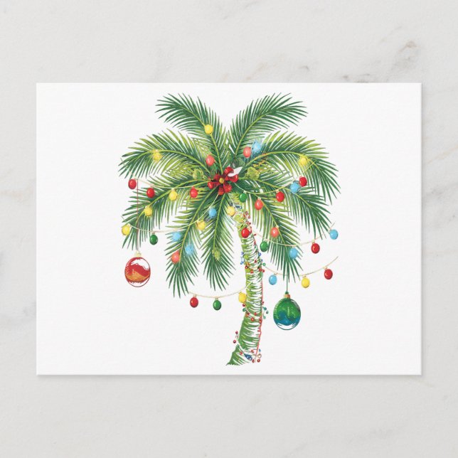 Carte Postale Palmier de Noël tropical avec lumières et ornam (Devant)
