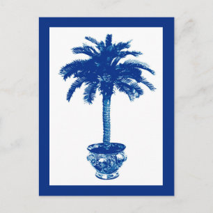 Carte postale Palmier en pot, bleu marine et blanc
