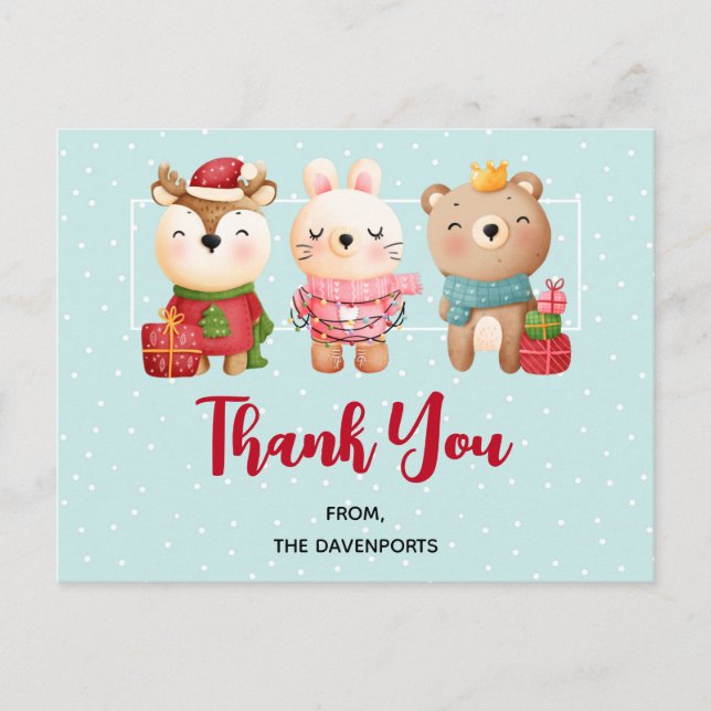 Carte Postale Pals de Noël - Ours et Lapin Rennes Merci (Devant)