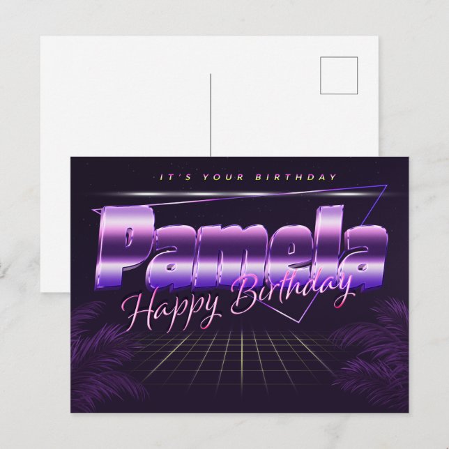 Carte Postale Pamela Nom Prénom lila Date d'anniversaire de la c (Devant / Derrière)