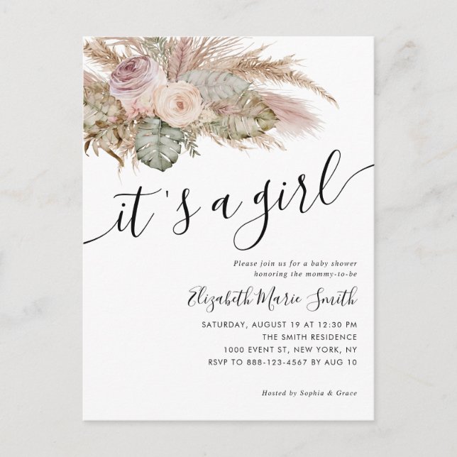 Carte Postale Pampas Grass Boho Bohemian C'est un Baby shower fi (Devant)
