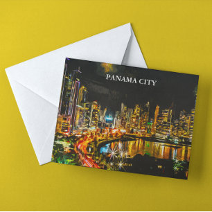 Carte Postale Panama City By Night Panorama Vue Peinture