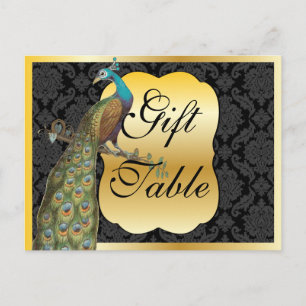 Carte Postale Pancarte de table de cadeaux en or Peackcock