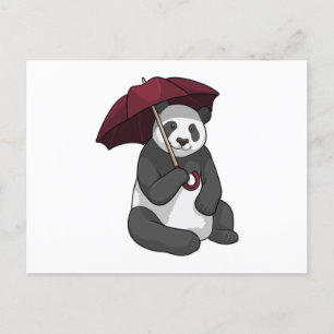 Carte Postale Panda à la pluie avec parapluie