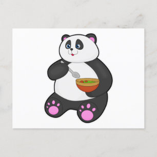 Carte Postale Panda à manger avec cuillère et bol