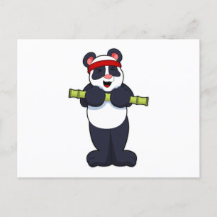 Carte Postale Panda au travail avec poids en bambou