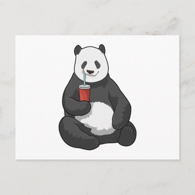 Carte Postale Panda avec boisson (Devant)