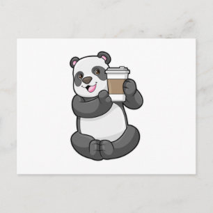 Carte Postale Panda avec café à emporter