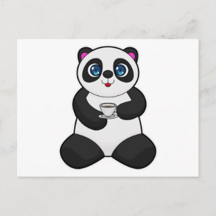 Carte Postale Panda avec tasse de café