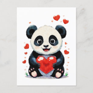 Carte Postale Panda avec un coeur - Peinture d'amour adorable