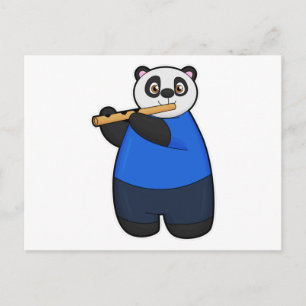 Carte Postale Panda comme musicien avec Flûte