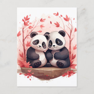 Carte Postale Panda couple si heureux ensemble 