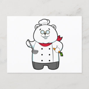 Carte Postale Panda cuisinier avec louche à soupe et carotte