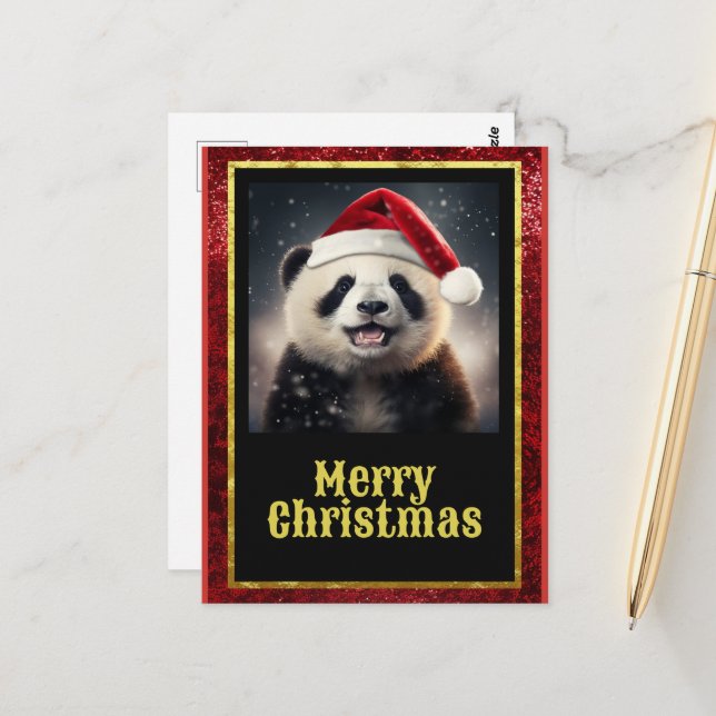 Carte Postale Panda de Noël (Devant/Arrière en situation)