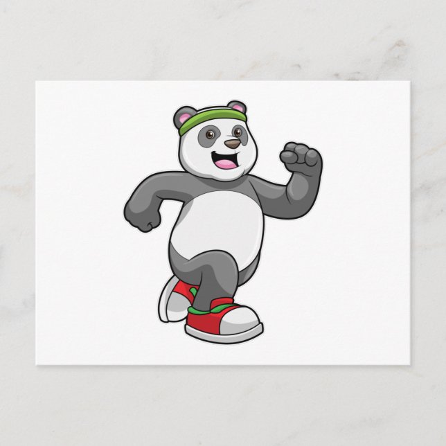 Carte Postale Panda en course avec bandeau (Devant)