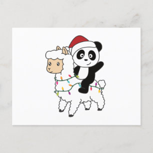 Carte Postale Panda Lama Noël Neige Hiver Animaux