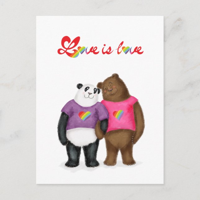 Carte Postale Panda mignonne et ours brun "l'amour est l'amour"  (Devant)