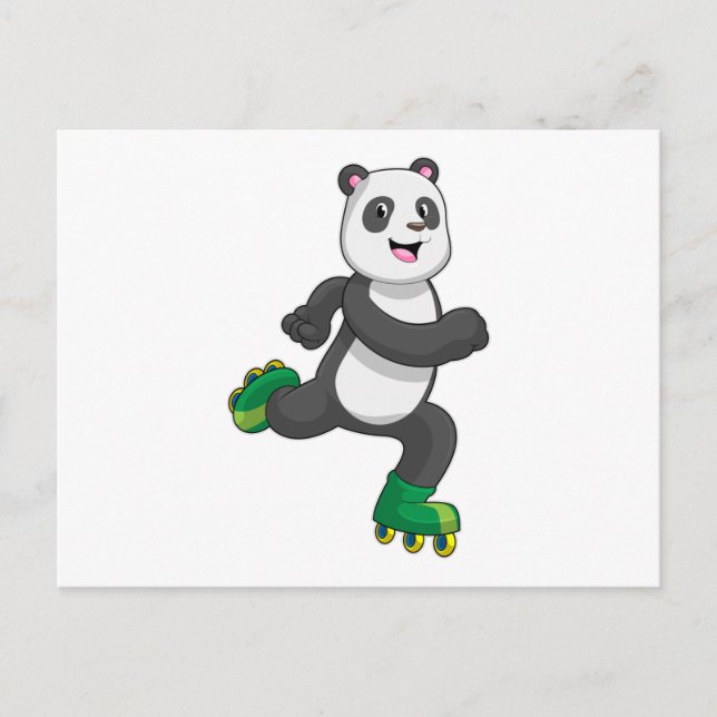 Carte Postale Panda patineur en ligne avec des rollers (Devant)