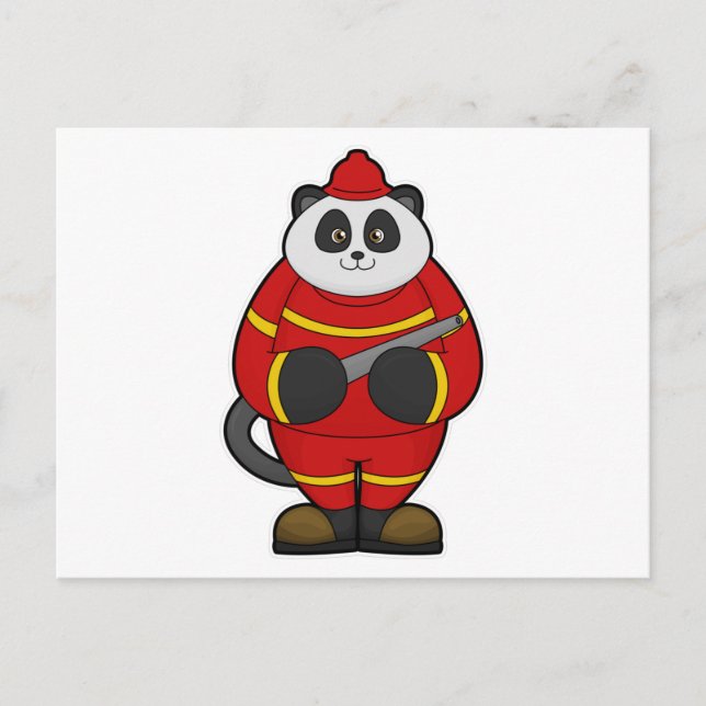 Carte Postale Panda pompier avec tuyau d'arrosage (Devant)