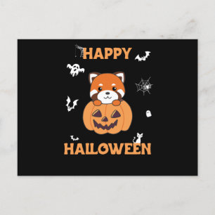 Carte Postale Panda Rouge En Pandas Cute Citrouille Joyeux Hallo