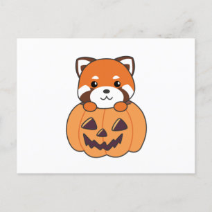 Carte Postale Panda Rouge En Pandas Cute Citrouille Joyeux Hallo
