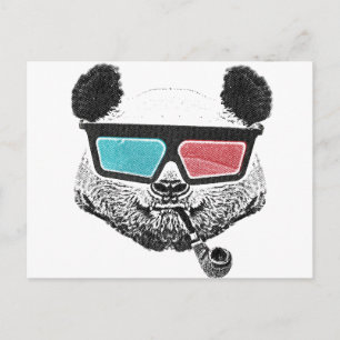 Carte Postale Panda vintage lunettes 3D