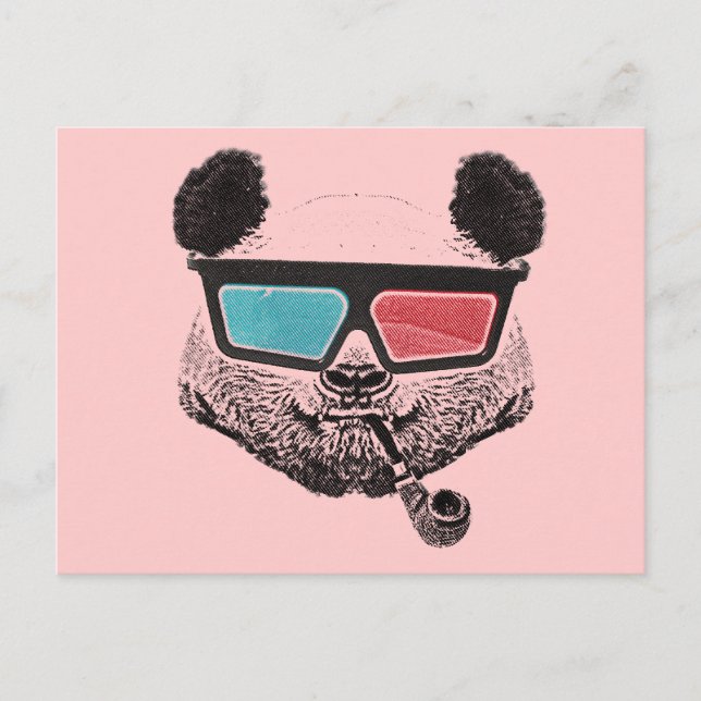 Carte Postale Panda vintage lunettes 3D (Devant)