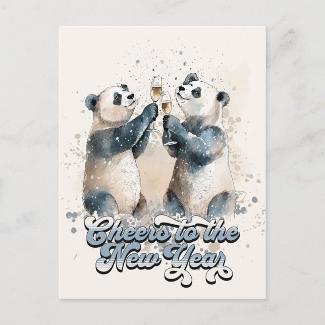 Carte Postale Pandas du Nouvel An (Devant)