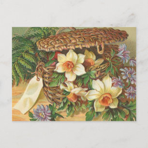 Carte Postale "Panier à fleurs de printemps" Vintage