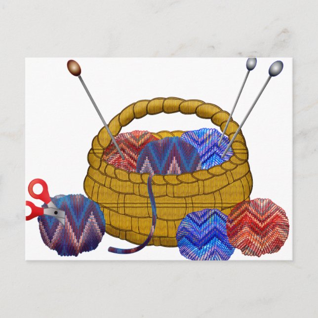 Carte Postale Panier d'aiguilles en Tricot de fils Crochet Craft (Devant)