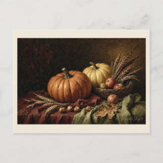 Carte Postale Panier de citrouilles et de pommes, récolte en nat