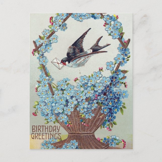 Carte Postale Panier de fleurs bleues Anniversaire (Devant)
