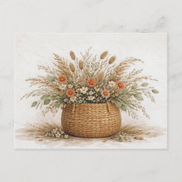 Carte Postale Panier de fleurs sauvages boho aquarelle botanique